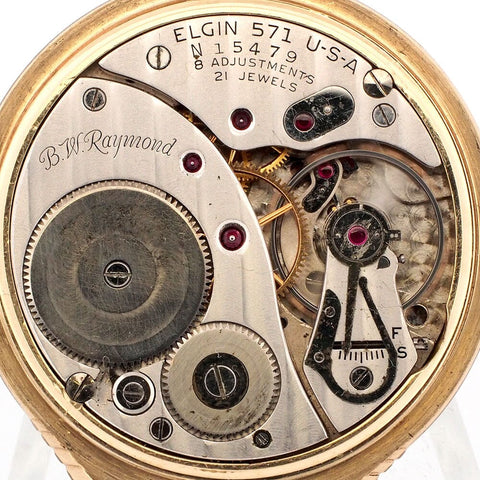 1951 Elgin/Raymond 10k Gold Filled Pocket Watch - 21J, Grade 571, 16s RR Grade