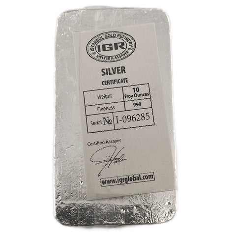 IGR 10 Oz .999 Silver Bar - In Plastic with Assay