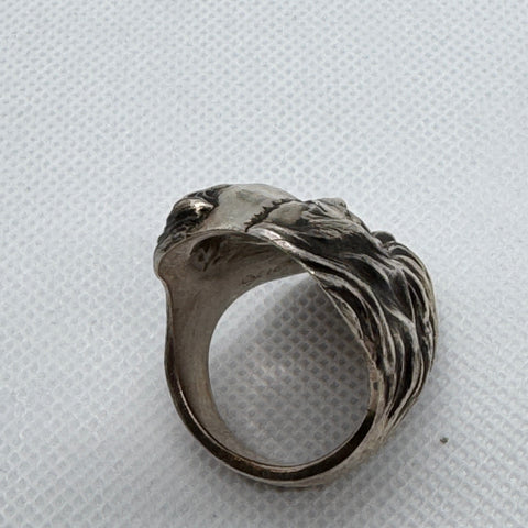 Huge Sterling Silver Signed Skull Biker Ring