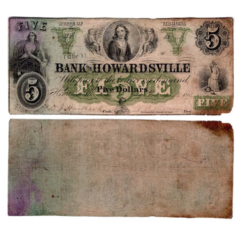 1861 $5 Bank of Howardsville, Virginia VA105-G14a - Very Good