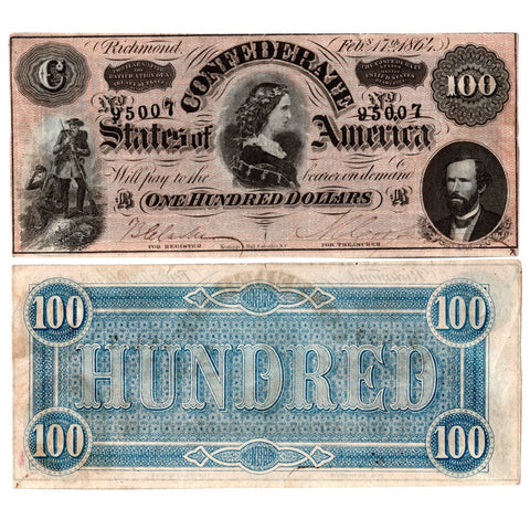 T-65 Feb. 17 1864 $100 CSA Note PF-1 - Very Fine