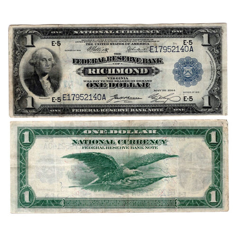 1918 $1 Richmond Federal Reserve Bank Notes Fr.722 - Very Fine