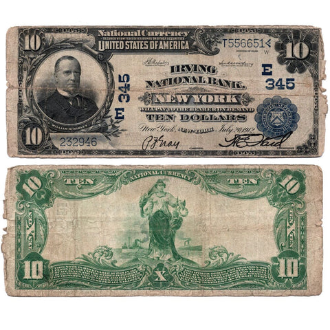 1902 PB $10 Irving National Bank, NY Charter # 345 Fr. 628 - Fine