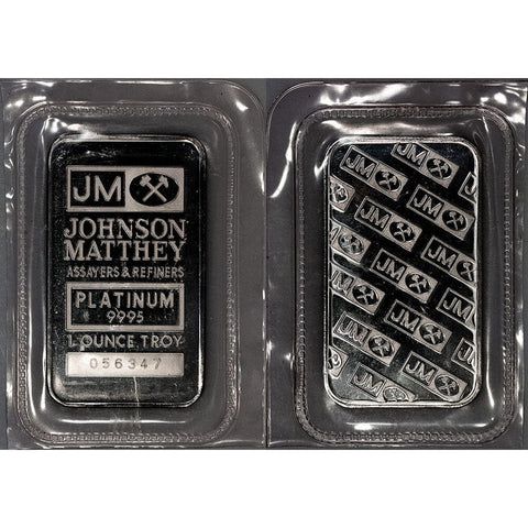 1 oz Johnson Matthey .9995 Platinum Bars - Still Sealed in Plastic