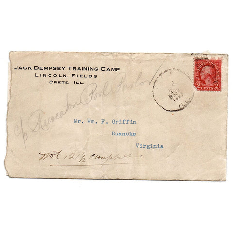 1927 Jack Dempsey Autographed Letter 3 Days Before Final Tunney Bout