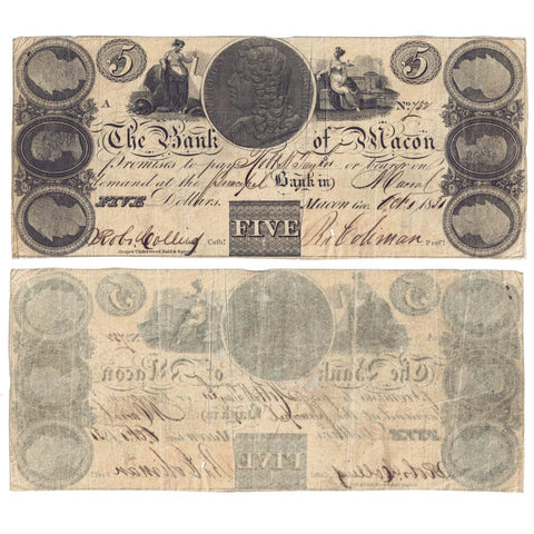 1831 $5 Bank of Macon, GA Obsolete Bank Note - Haxby # GA-190 G.18 - Very Fine