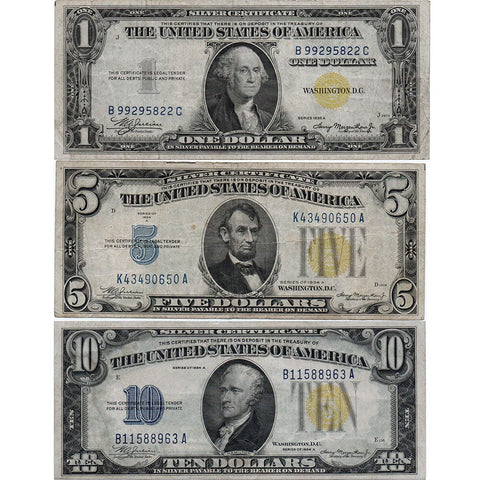 $1, $5 & $10 North Africa Emergency Issue Silver Certificate Set - VF to XF