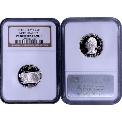 2006-S Silver Proof North Dakota State Quarter - NGC PF 70 Ultra Cameo - Gem Proof