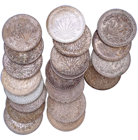 20-Coin Roll of 1922-1945 Mexico Cap & Rays Silver 1 Peso Coins - VF to Uncirculated