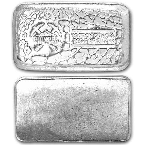 10 oz Cast-Poured Silver Bar - Pioneer Metals - Popular Bar, Great Price