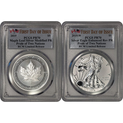 2019 Pride of Two Nations Silver Eagle & Silver Maple Leaf (RCM Edition) - PCGS PR 70 w/ OGP
