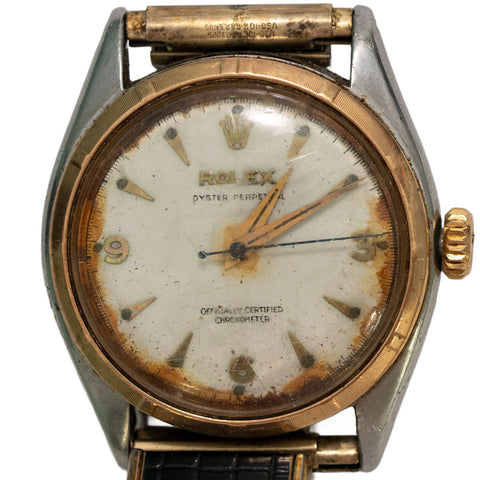 Early 1951 Rolex 6085 "Ovettone" – Two-Tone Solid Rose Gold Bezel - Parts/Restoration Project