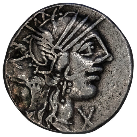 Roman Republic, AR denarius of C. Maianius, 153 BC, Rome mint - Very Fine (Bankers Mark)