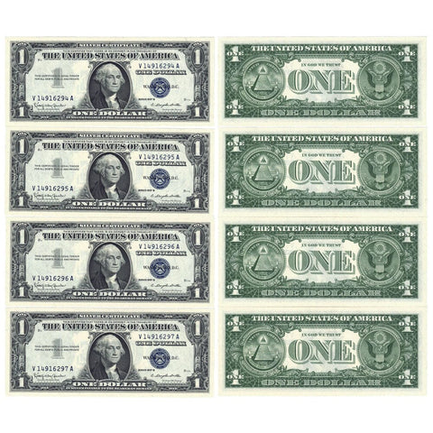 4 Consecutive 1957-B $1 Silver Certificates - Fr. 1621 - Crisp Gem Uncirculated