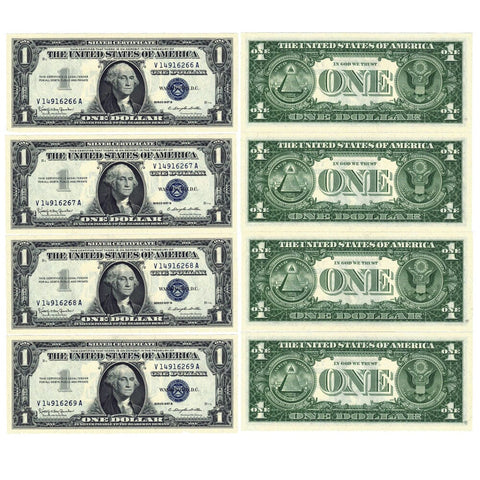 4 Consecutive 1957-B $1 Silver Certificates - Fr. 1621 - Crisp Gem Uncirculated