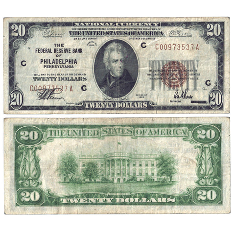 1929 $20 Federal Reserve National Bank Note, Philadelphia Fr. 1870-C - Very Fine