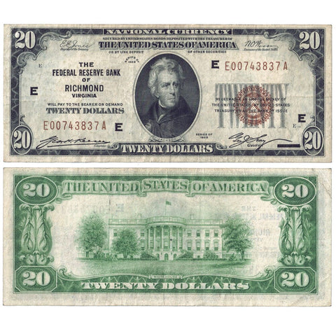 1929 $20 Richmond Federal Reserve Bank Note Fr. 1870-E - Very Fine