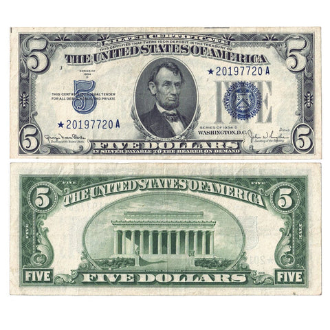 1934-D $5 Silver Certificate Star Note FR. 1654* - Very Fine