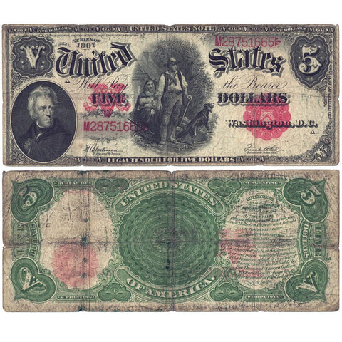 1907 $5 Legal Tender "Woodchopper" Fr. 91 - Fine Details