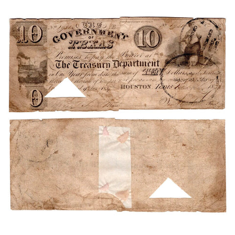 1837 $10 Republic of Texas Note, Sam Houston Signature - Fine Details