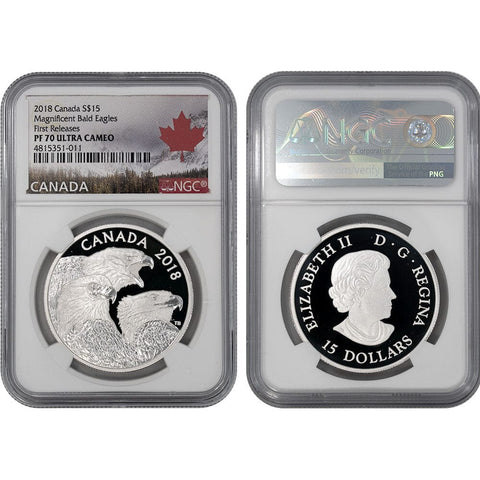 2018 $15 Canada Silver Magnificent Bald Eagles - NGC PF 70 Ultra Cameo