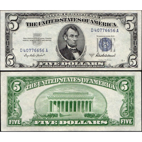 1953 Series $5 Silver Certificate Notes - Very Fine to Very Fine+