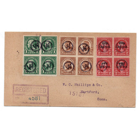 1929 Wildwood NJ Registered Cover - Block of 4 Hawaii Overprint Scott 647 W Cancel