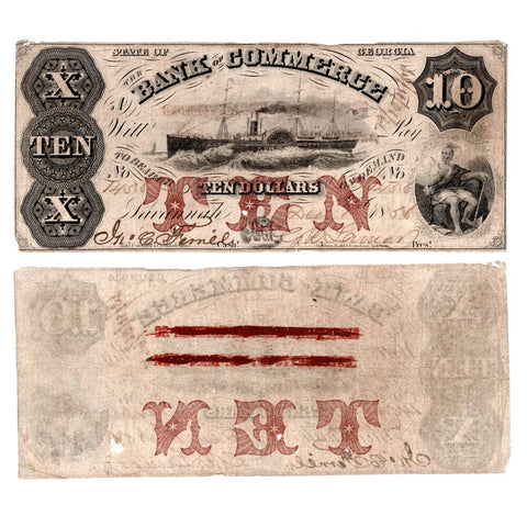 1856 $10 Bank of Commerce Savannah Georgia Ga-275-G8c - Fine