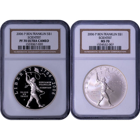 2006-P Ben Franklin, Scientist 2-Coin Set - NGC PF 70 UCAM & NGC MS 70