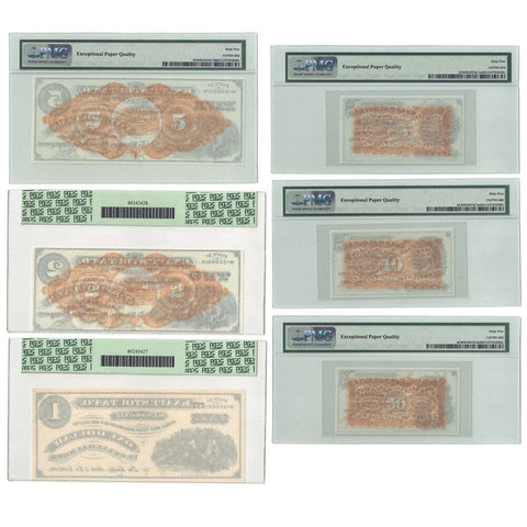 Knapp, Stout, & Co. Wisconsin Obsolete Banknote Bundle $5, $2, $1, 50c, 10c, 5c - PCGS/PMG 64-65 PPQ