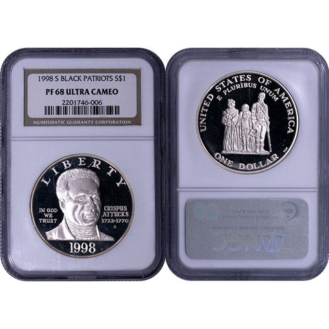 1998-S Black Patriots Commemorative Silver Dollar - NGC PF 68 UCAM