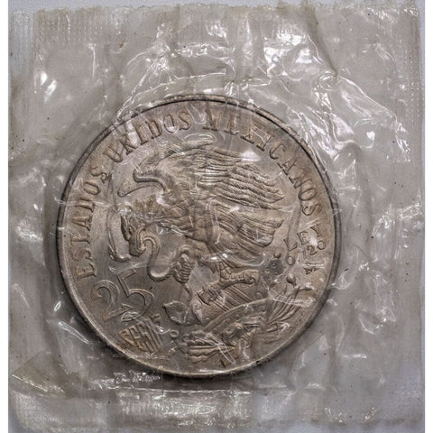 1968 Mexico Silver 25 Pesos in Original Cello - Gem Brilliant Uncirculated