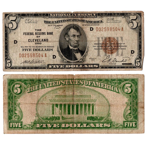 1929 $5 Cleveland Federal Reserve Bank Note Fr. 1850-D - Very Good