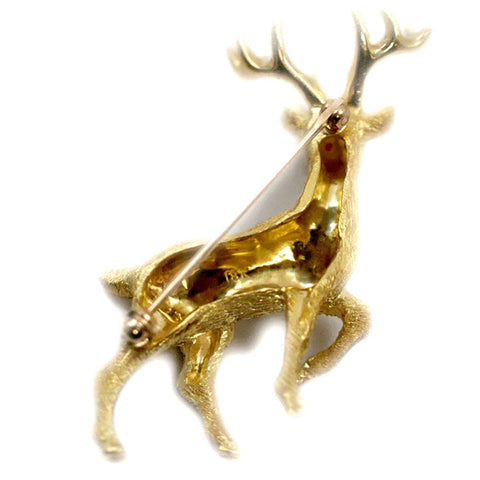 18k Gold 10pt Buck With Ruby Eyes Deer Brooch