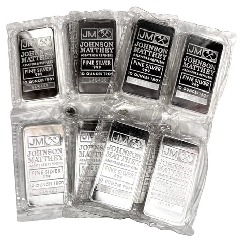 Johnson Matthey 10oz .999 Silver Bars - In Plastic - Special Pricing
