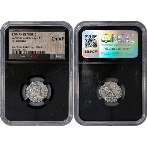 Roman Republic, Q. Fabius Labeo AR Denarius, c. 124 BC - NGC Choice Very Fine