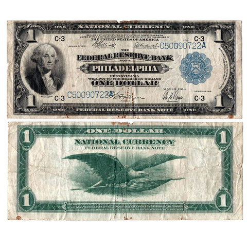 1918 $1 Philadelphia Federal Reserve Bank Note Fr. 717 - Very Good