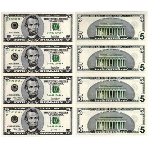Uncut Sheet of Four 2003 $5 Star Notes Fr. 1989-G* - Gem Crisp Uncirculated