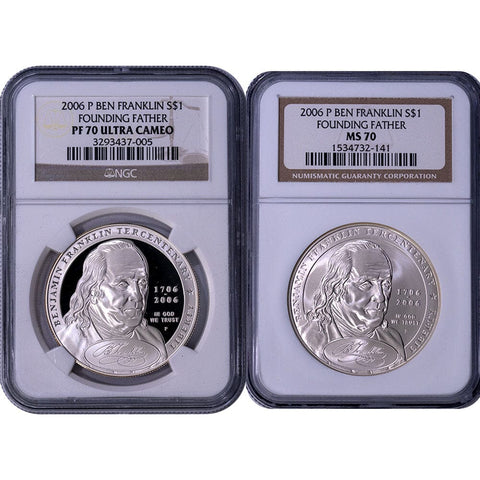 2006-P Ben Franklin Founding Father 2-Coin Set - NGC PF 70 UCAM & NGC MS 70