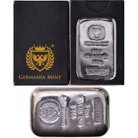 Germania Mint 100 Gram .999 Cast Silver Bars @ $2 Over Spot