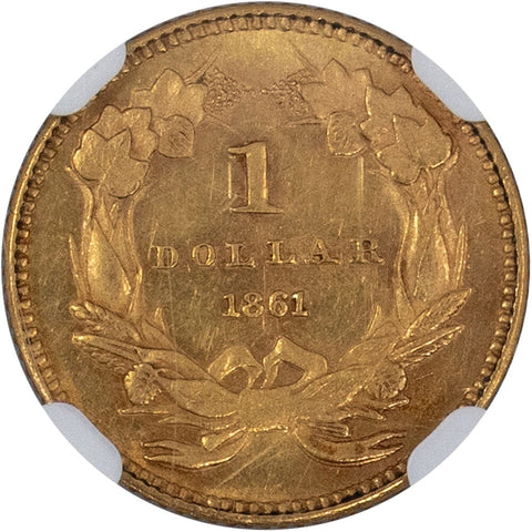 1861 Type-3 Gold Dollar - NGC Unc Details Rev Scratched