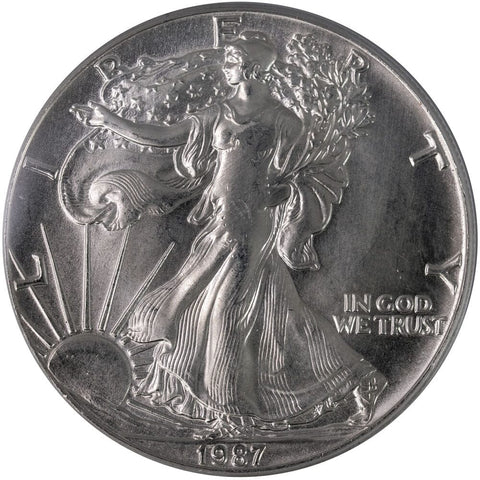 1987 American Silver Eagle Mint Error Struck Through Grease - PCGS MS 65 - Gem Brilliant Uncirculated