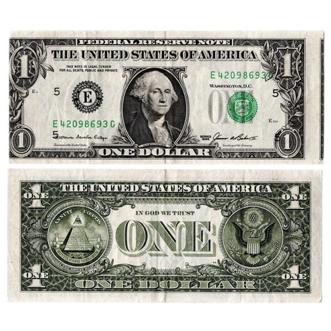 1985 $1 Federal Reserve Note Faulty Alignment Obverse Error Fr. 1913-E - Very Fine