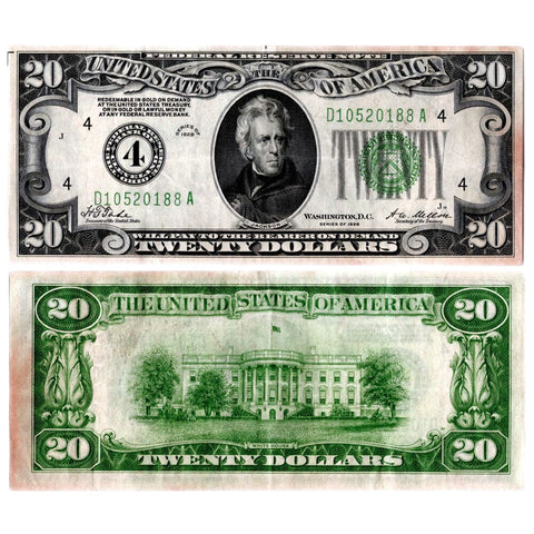 1928 $20 Federal Reserve Note Cleveland District Fr. 2050-D - Very Fine