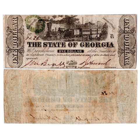 January 1st, 1863 $1 State of Georgia Note Cr. 12 - Very Fine