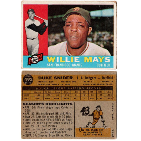 1960 Topps Willie Mays Baseball Card #200 HoF - Good (Creases)