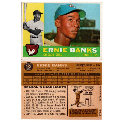 1960 Topps Ernie Banks Baseball Card #10 HoF - Good