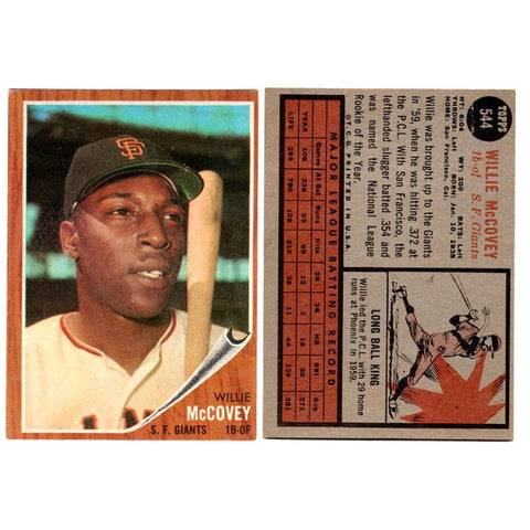 1962 Topps Willie McCovey Baseball Card #544 HoF - VG-EX