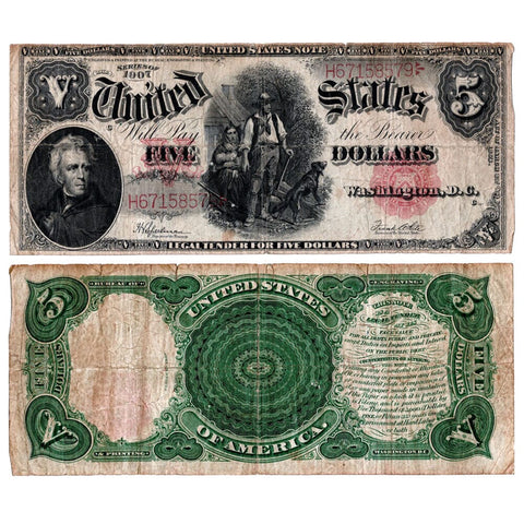 1907 $5 Legal Tender "Woodchopper" Fr. 91 - Very Good