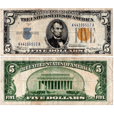 1934-A $5 North Africa Emergency Issue Silver Certificate, FR. 2307 - Very Fine